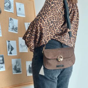 Καφέ Σουέτ Δερμάτινη Τσάντα Mara