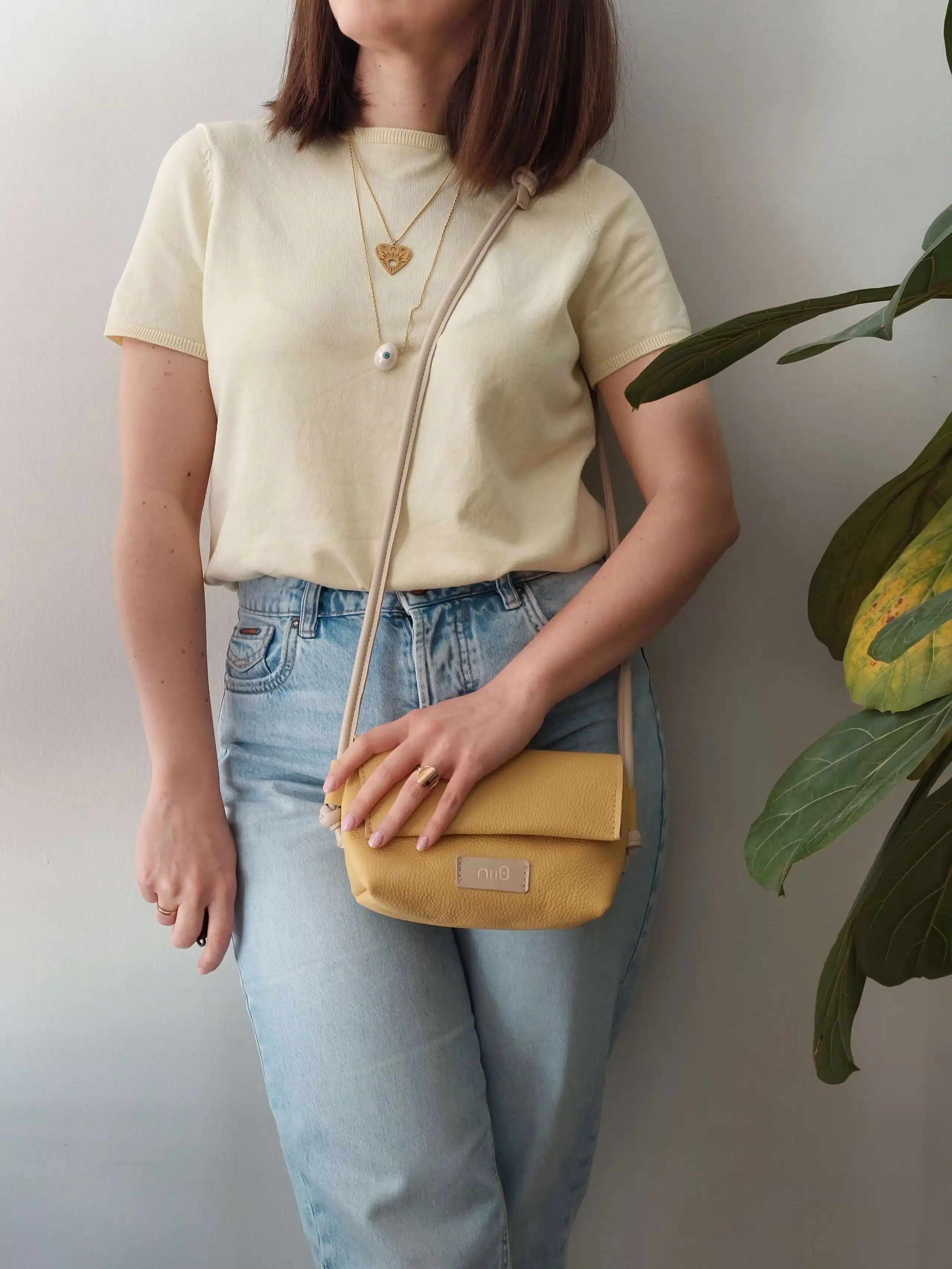 Mia Κίτρινη Δερμάτινη Τσάντα