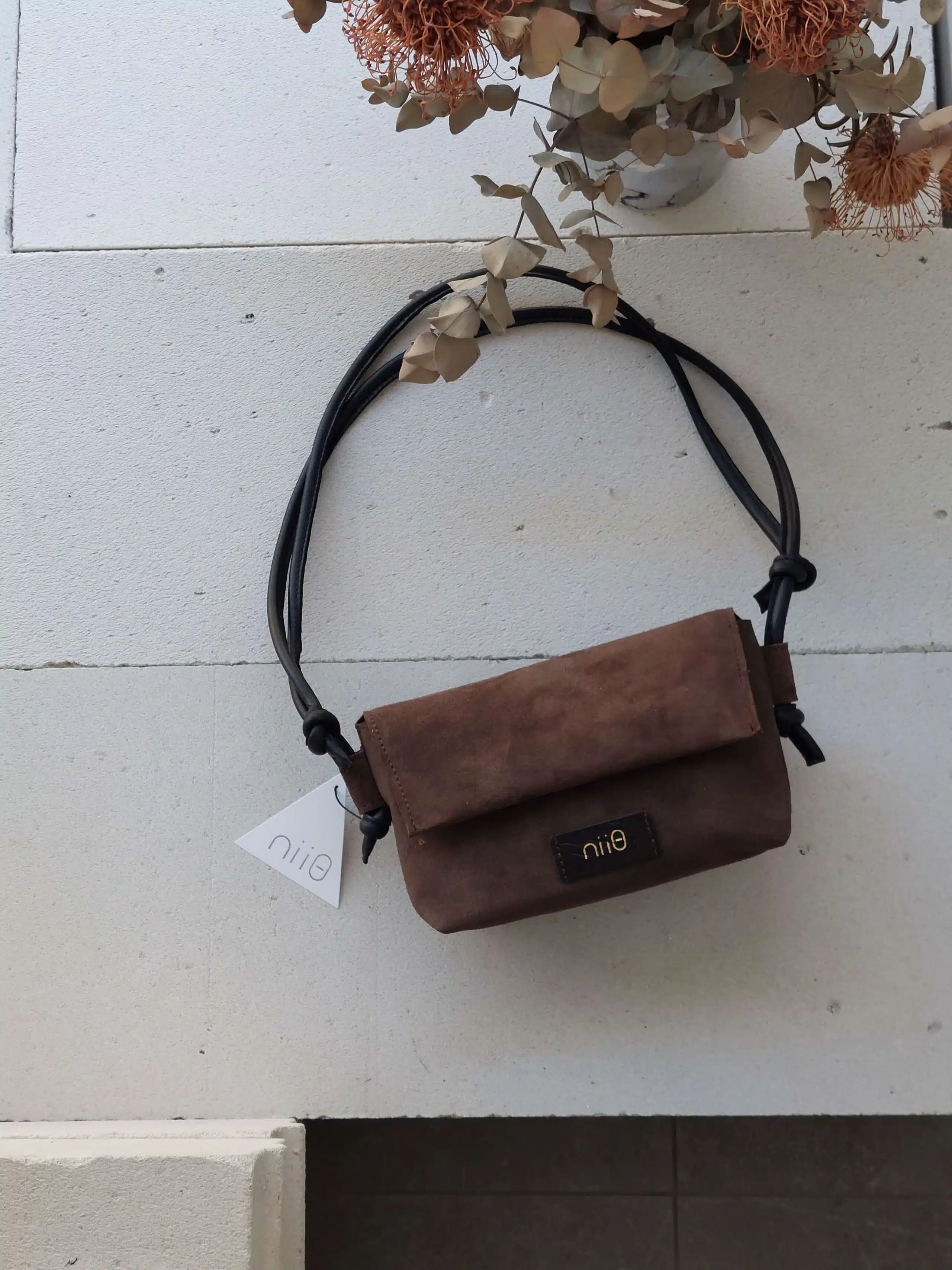 Mia Σουέτ Καφέ Δερμάτινη Τσάντα