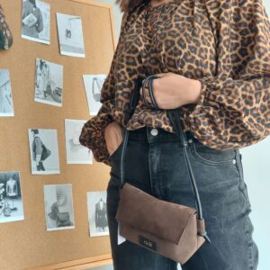 Mia Σουέτ Καφέ Δερμάτινη Τσάντα