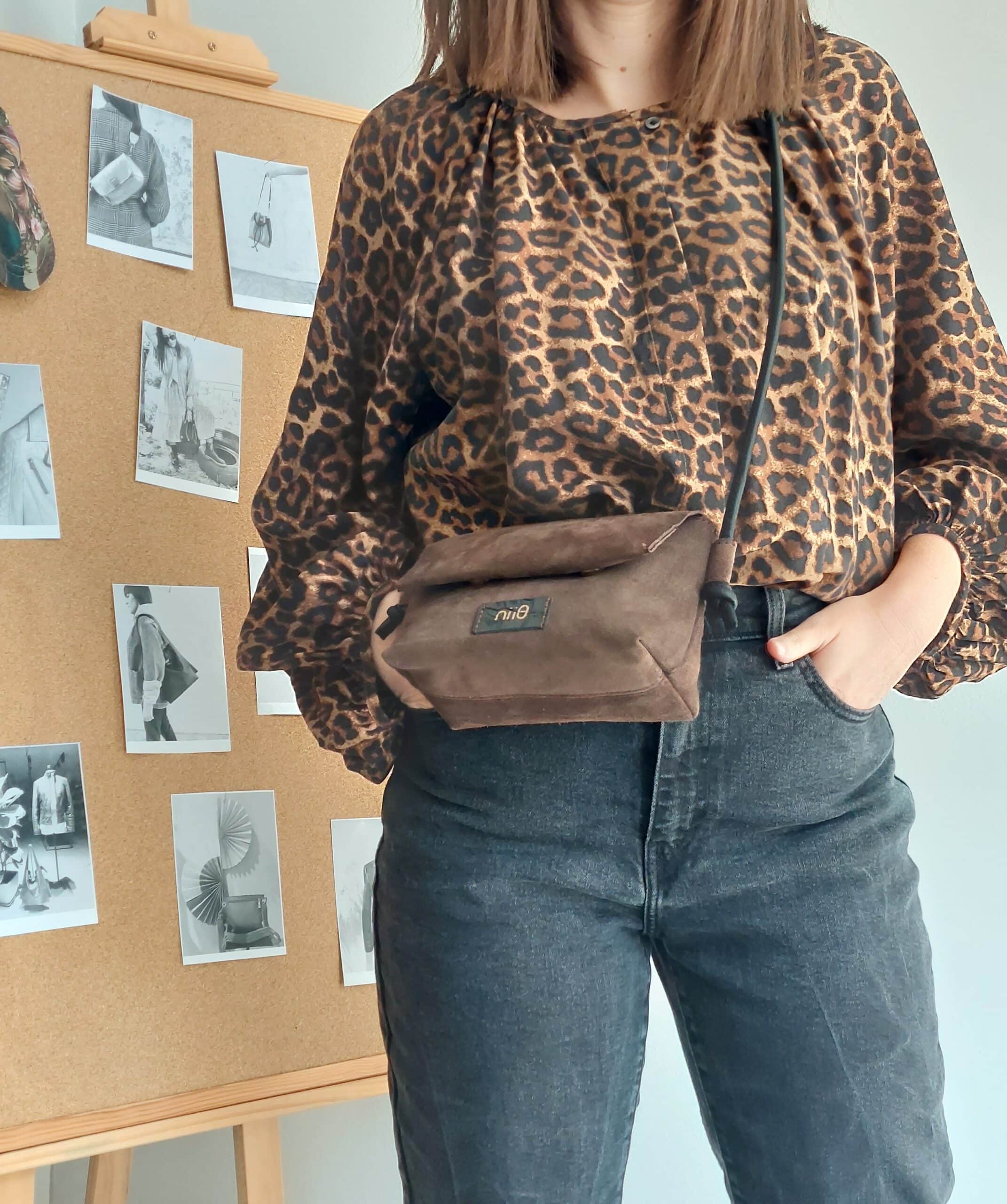 Mia Σουέτ Καφέ Δερμάτινη Τσάντα