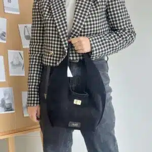 Μαύρη Σουέτ Δερμάτινη Τσάντα Mini Harper