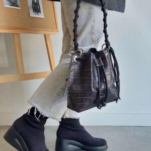 Γκρι Κροκό Δερμάτινη ΤσάνταMini Manu