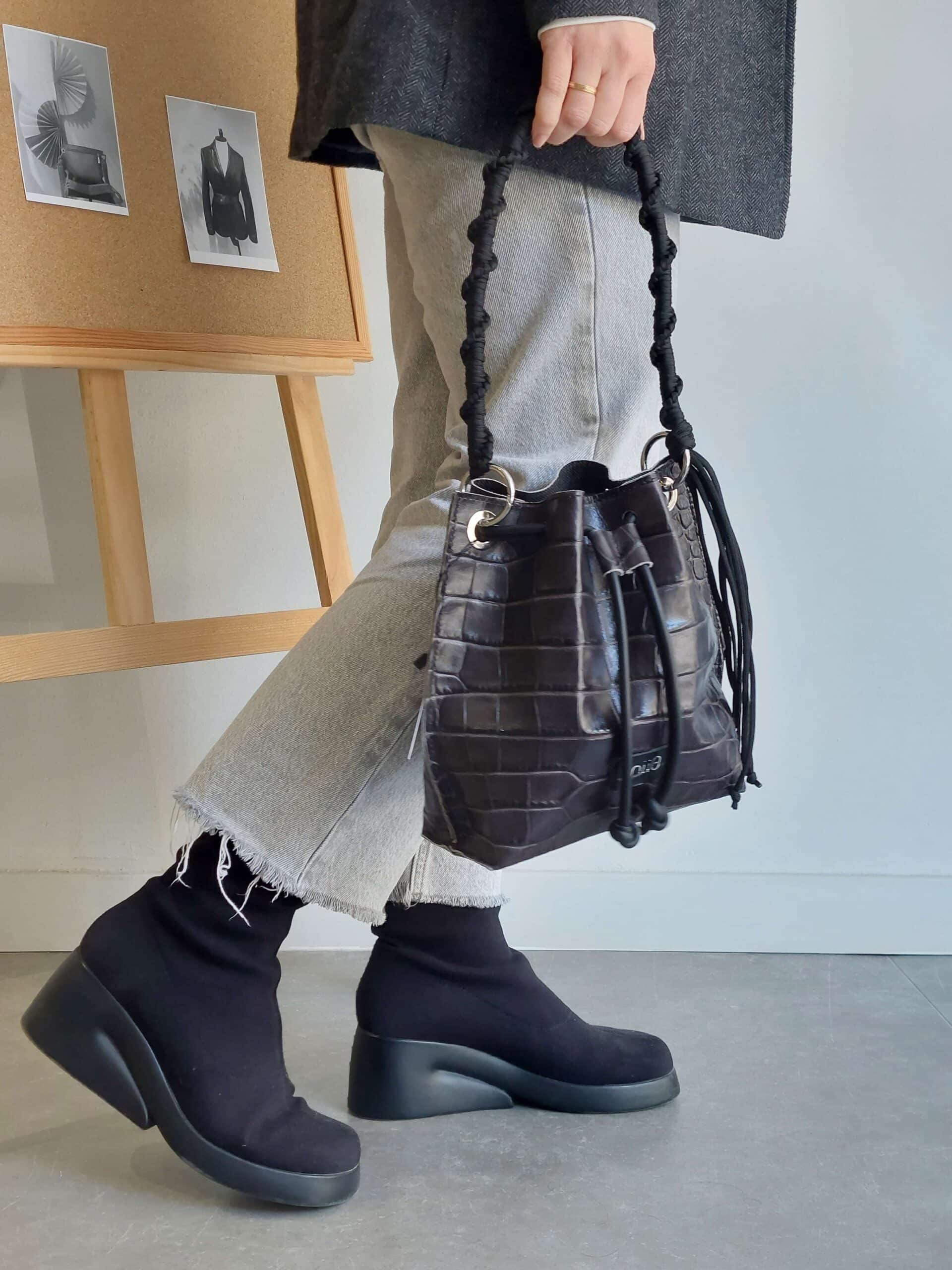 Γκρι Κροκό Δερμάτινη ΤσάνταMini Manu Γκρι Κροκό Δερμάτινη ΤσάνταMini Manu