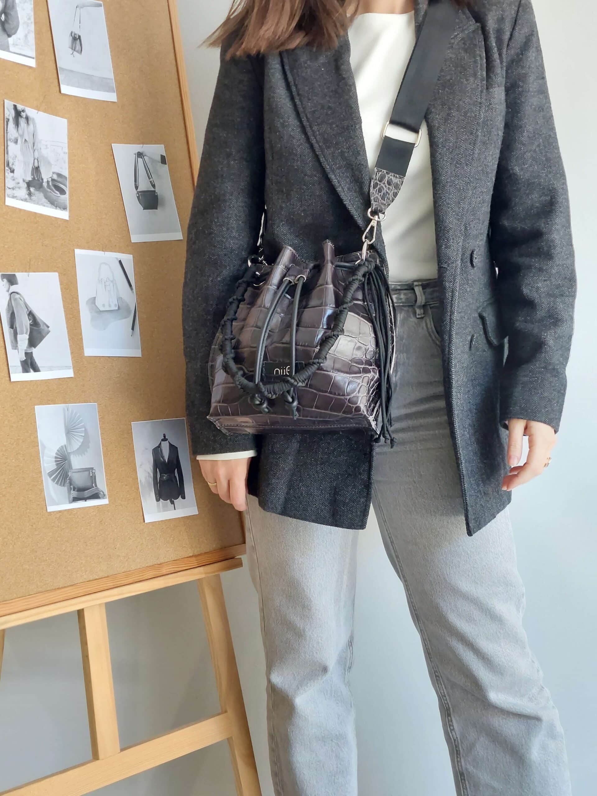 Γκρι Κροκό Δερμάτινη ΤσάνταMini Manu Γκρι Κροκό Δερμάτινη ΤσάνταMini Manu