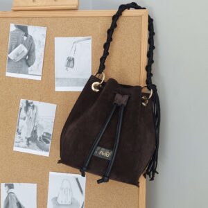 Καφέ Σουέτ Δερμάτινη Τσάντα Mini Manu