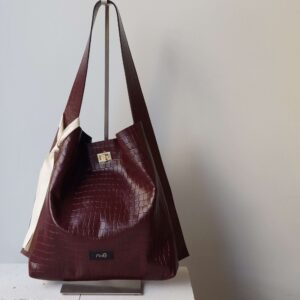 Μπορντό Croco Emma Δερμάτινη Τσάντα