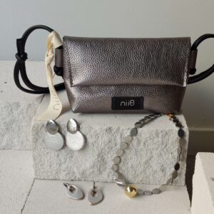 Mia Ασημί Δερμάτινη Τσάντα