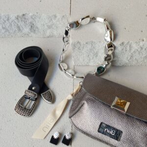 Ασημί Δερμάτινη Τσάντα Mara